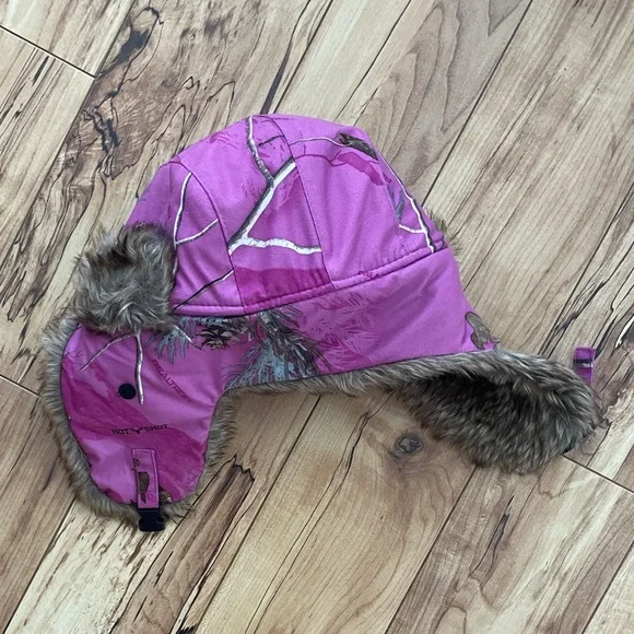 3M Thinsulate Pink and Brown Fur Kids Hat real tree camo - Picture 2 of 10